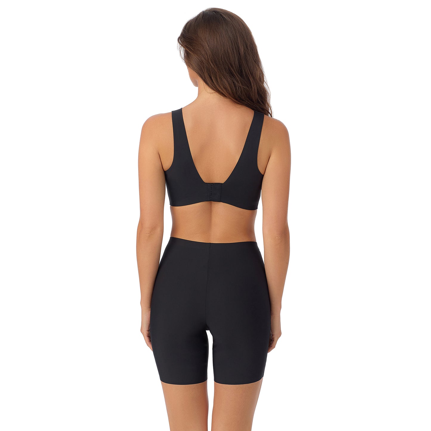 A Lady Wearing Cooling Comfort Active Wireless - Black facing back with a straight standing pose