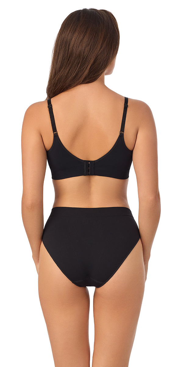 A lady wearing black Seamless Comfort Nursing Bra with Removable Leak Proof Pads