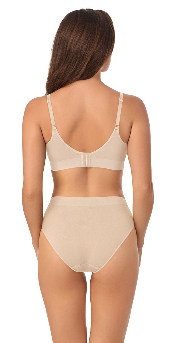 A lady wearing Seamless Comfort Nursing Bra with Removable Leak Proof Pads