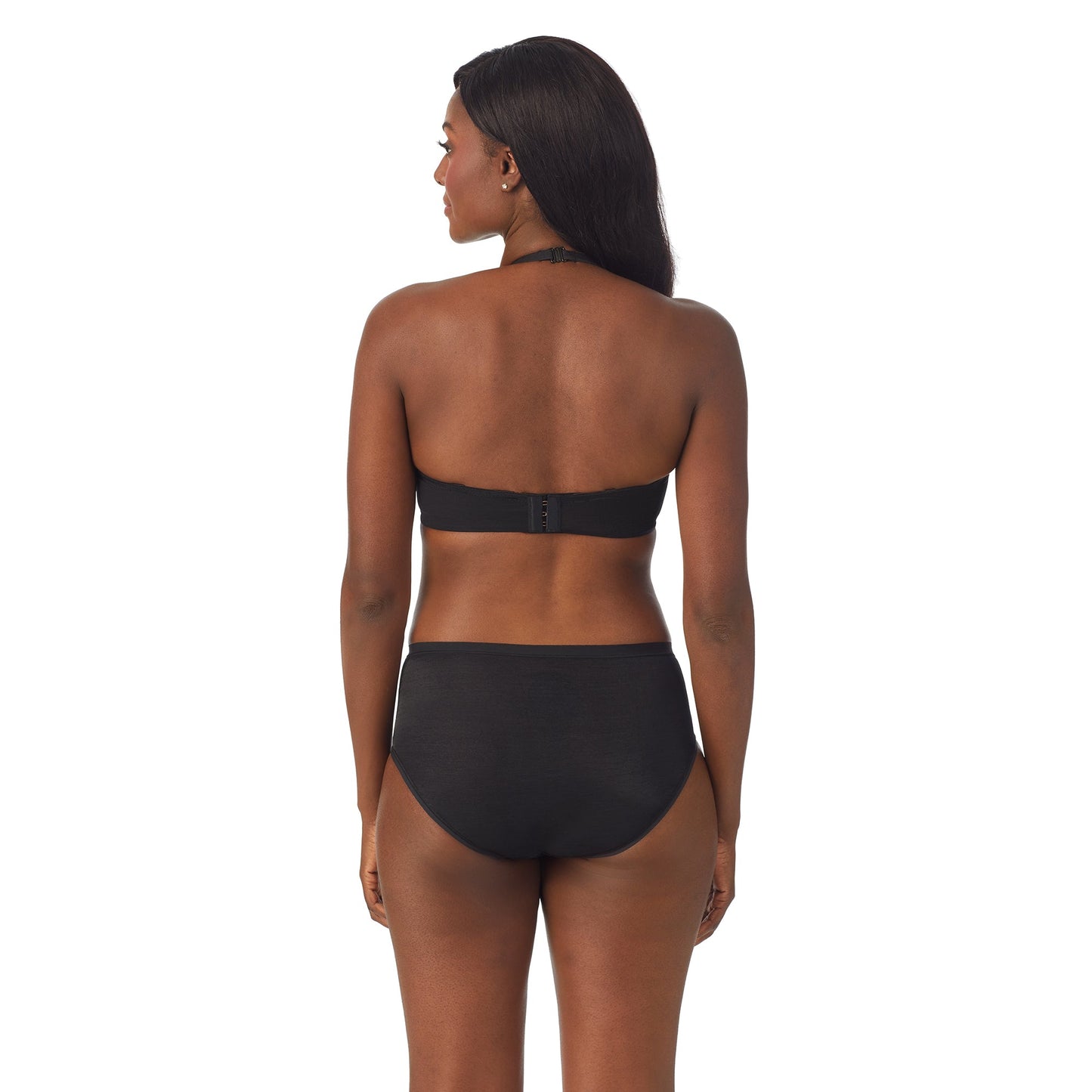 A lady wearing Shimmer Mesh Plunge in Black