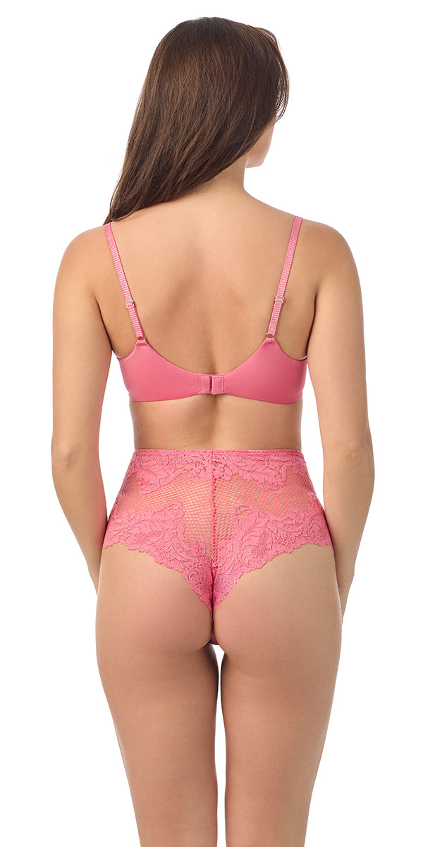 A lady wearing Lace Allure Unlined Bra in Blossom