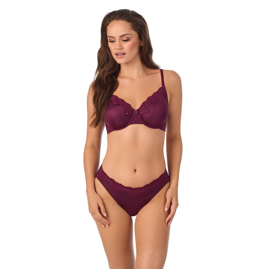 A lady wearing Lace Allure Moulded Unlined in Blackberry