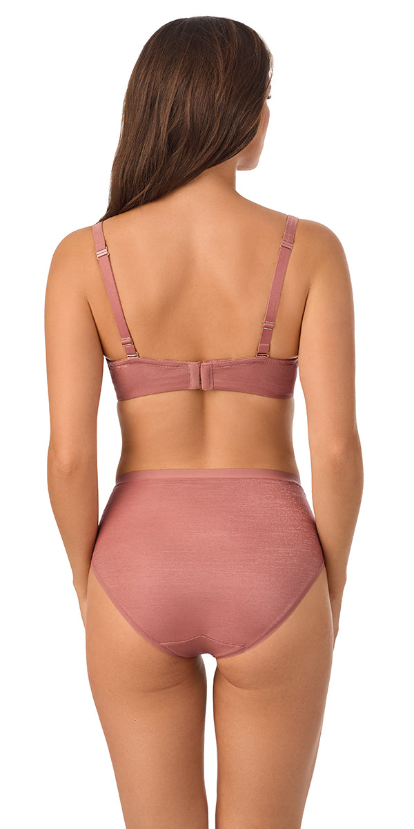 A lady wearing shimmer blush Shimmer Mesh Plunge