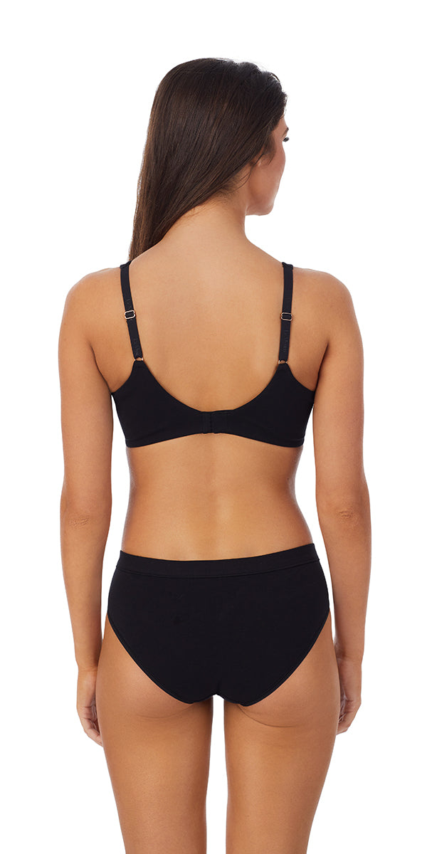 A lady wearing black signature cotton unlined bra