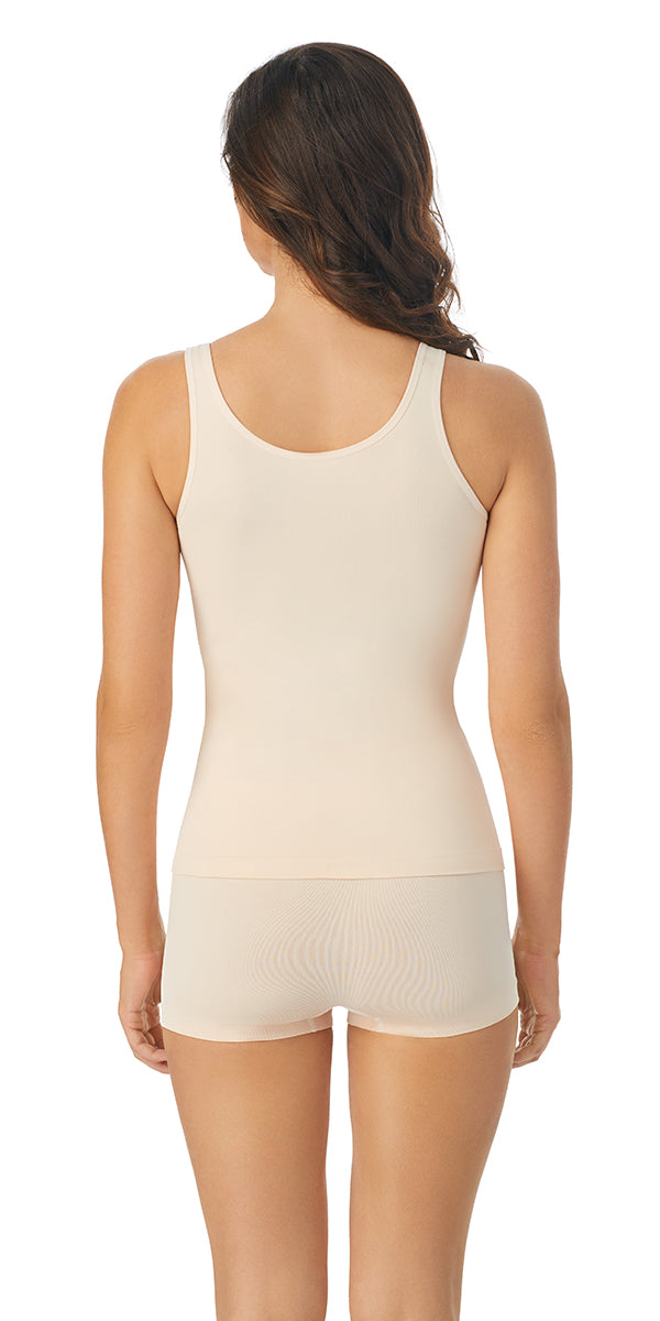 A lady wearing soft shell seamless comfort tank