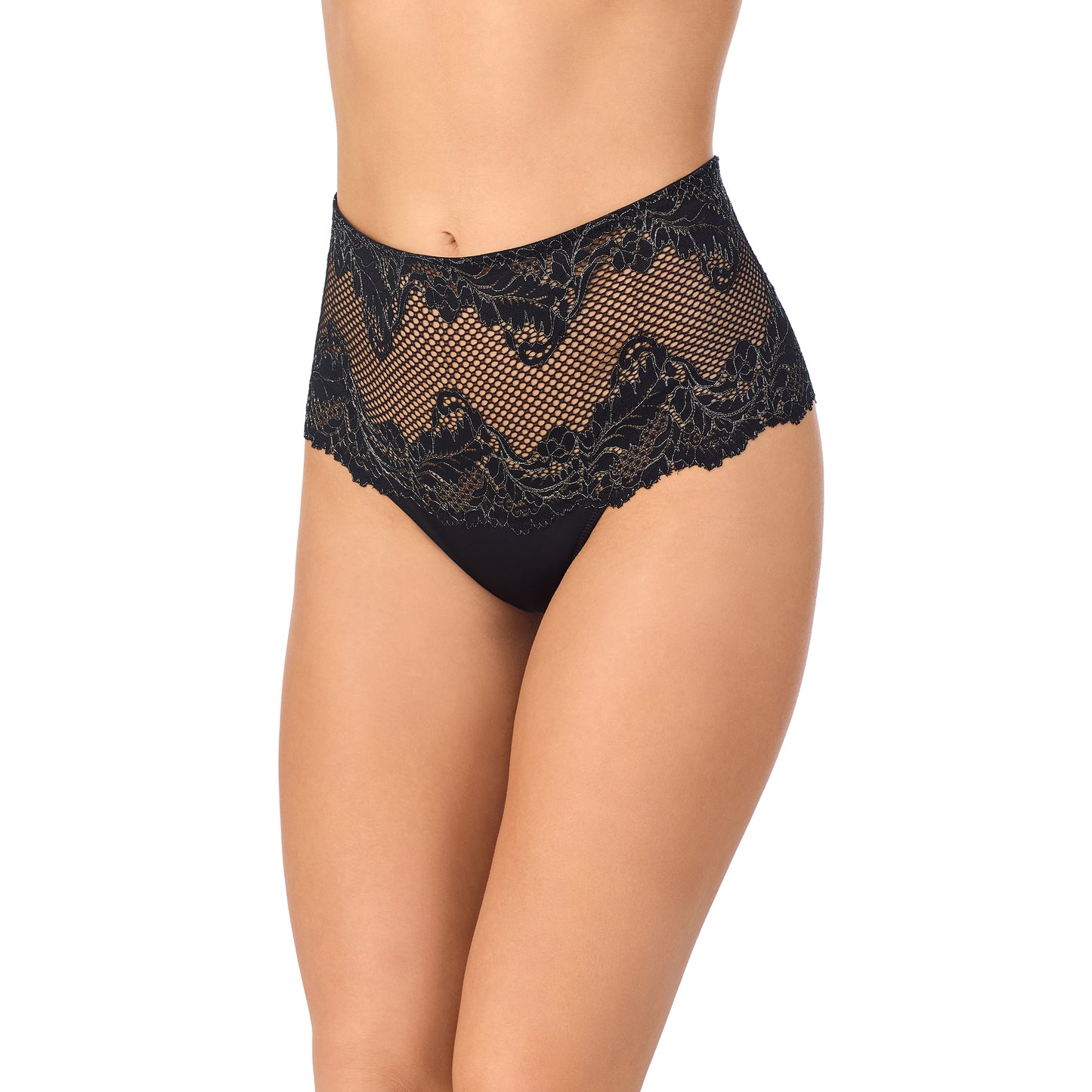 Lace Allure High Waist Thong - Black