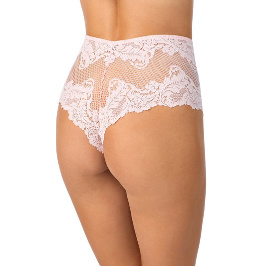 A lady wearing Lace Allure High Waist Thong Cameo