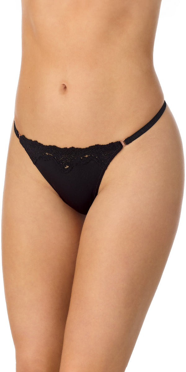 A lady wearing Lace Allure Micro Thong in Black