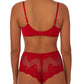 A lady wearing red LACE ALLURE UNLINED BRA