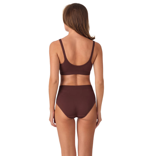 A lady wearing Seamless Comfort Bralette - Deep Mahogany back view