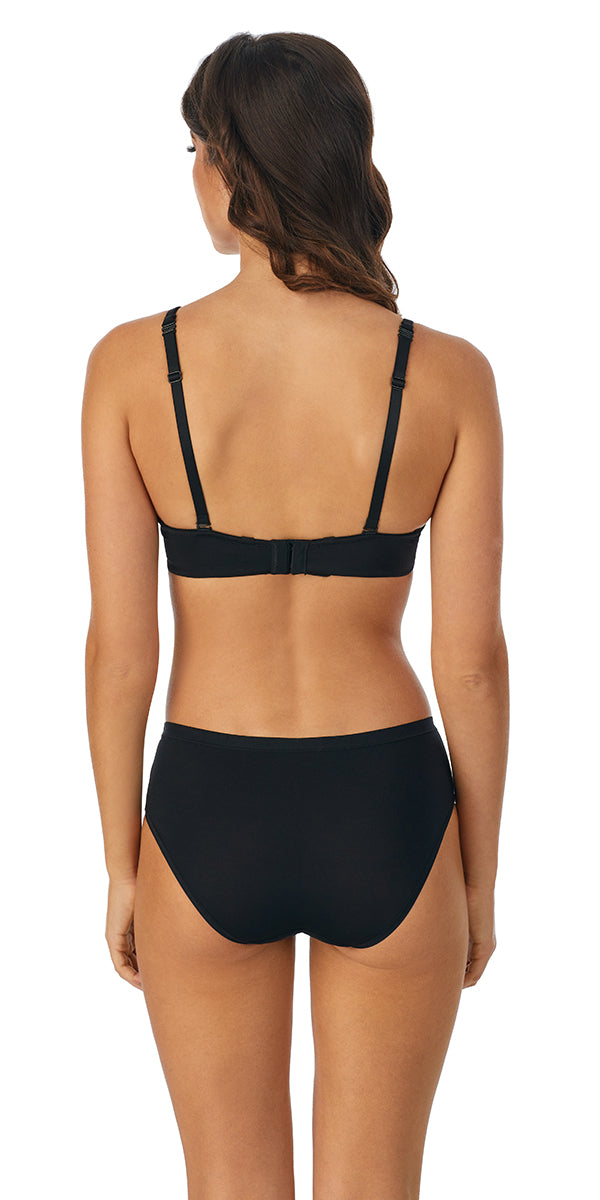 A lady wearing a almond infinite possibilities plunge bra.