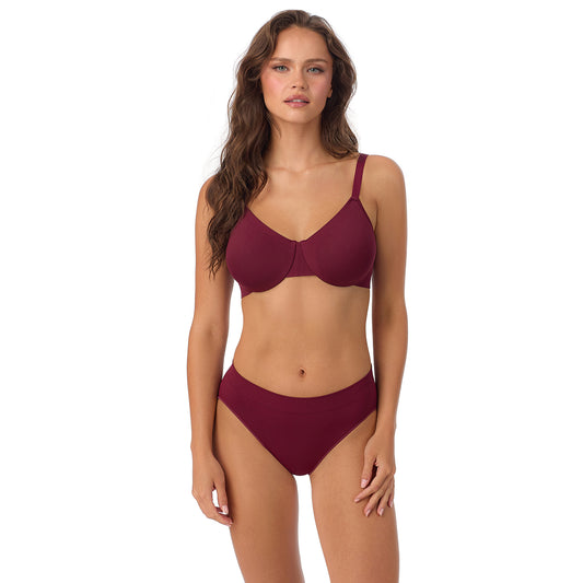 A Lady Wearing Seamless Comfort Unlined - Currant facing front in a standing pose