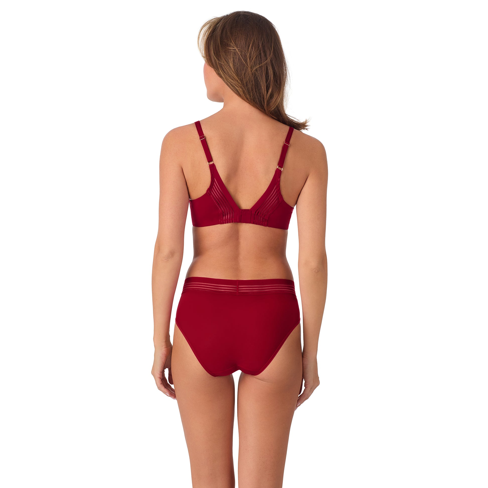 A lady wearing Second Skin Back Smoother - Pomegranate back view