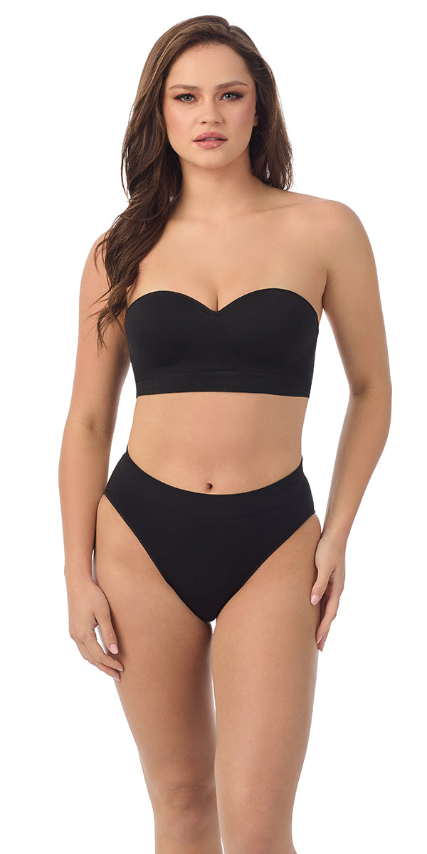 A lady wearing black Seamless Comfort Wireless Bandeau