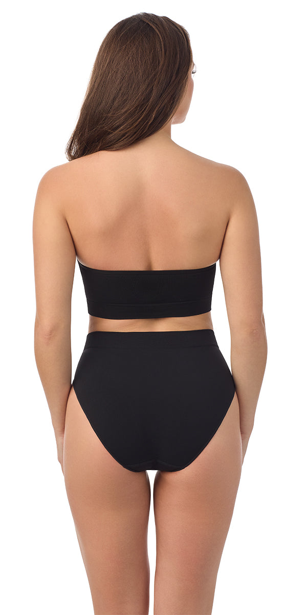 A lady wearing black Seamless Comfort Wireless Bandeau