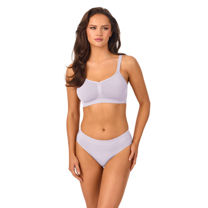 A lady wearing Seamless Comfort Bralette - Lilac Haze
