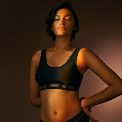 A lady wearing Second Skin Bralette in Black