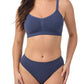 A lady wearing blue Seamless Comfort Bralette 