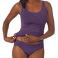 A lady wearing dark plum Seamless Comfort Tank