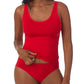 A lady wearing cherry Seamless Comfort Tank