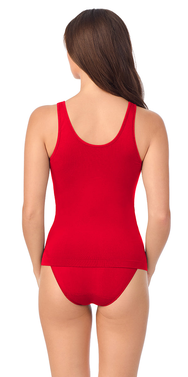 A lady wearing Seamless Comfort Tank - Crimson