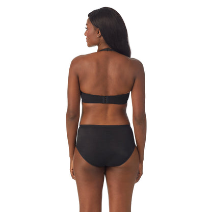 A lady wearing Shimmer Mesh Plunge in Black