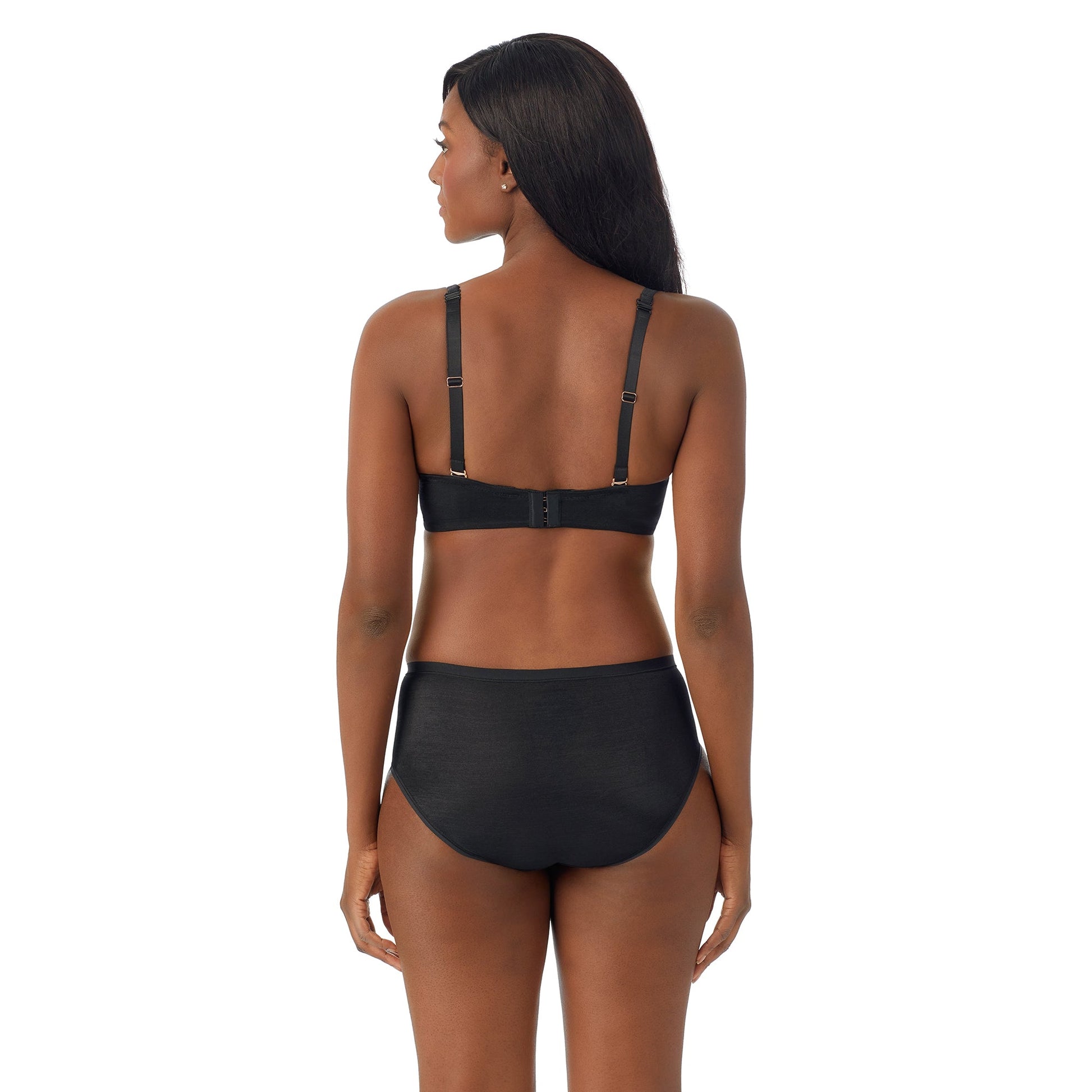 A lady wearing Shimmer Mesh Plunge in Black