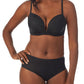 A lady wearing black Shimmer Mesh Plunge
