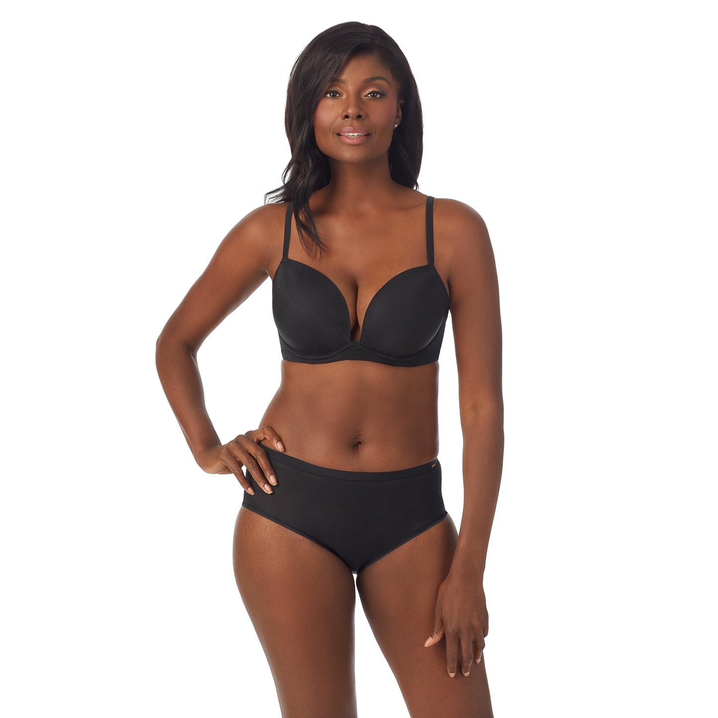 A lady wearing Shimmer Mesh Plunge in Black