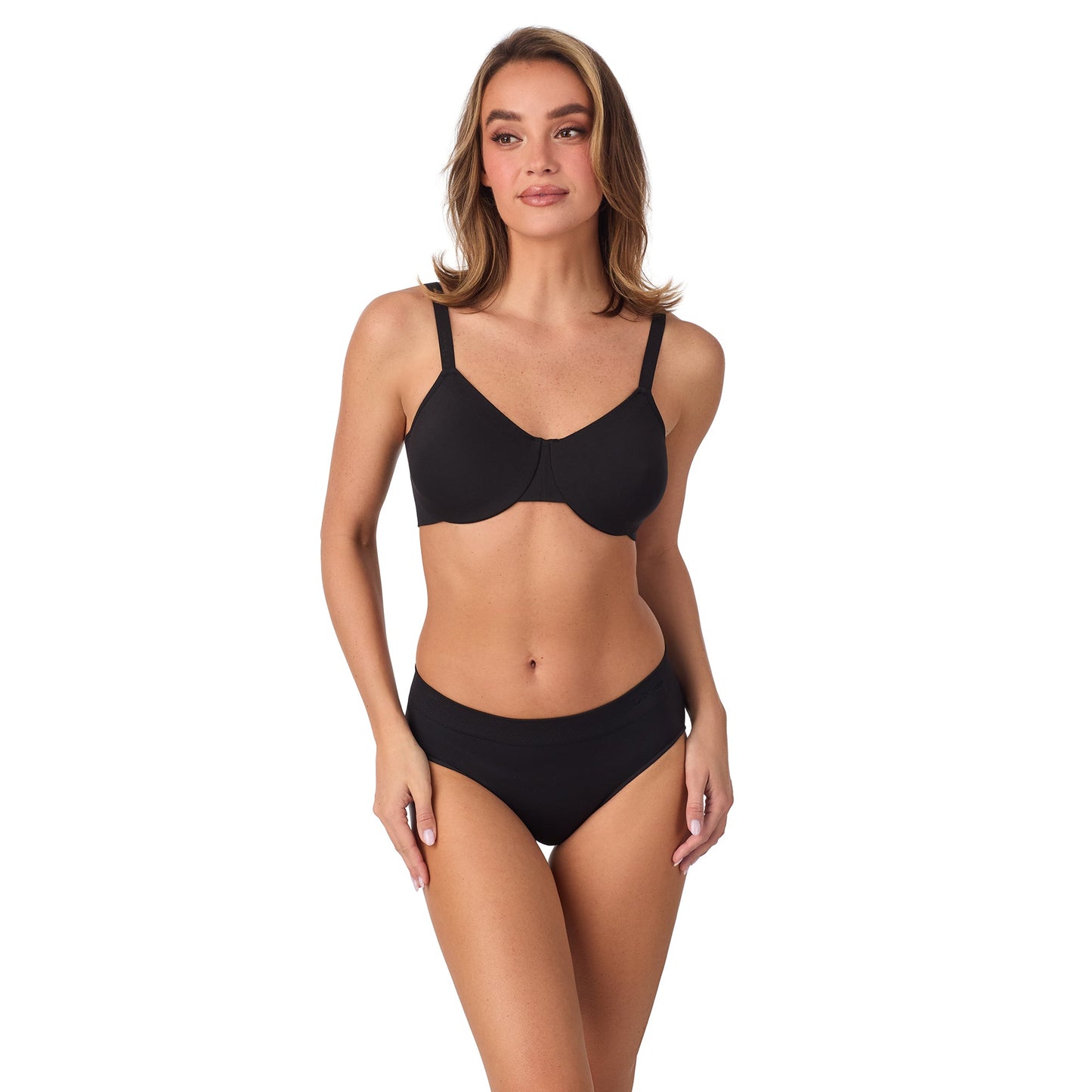 A lady wearing Seamless Comfort Unlined in Black