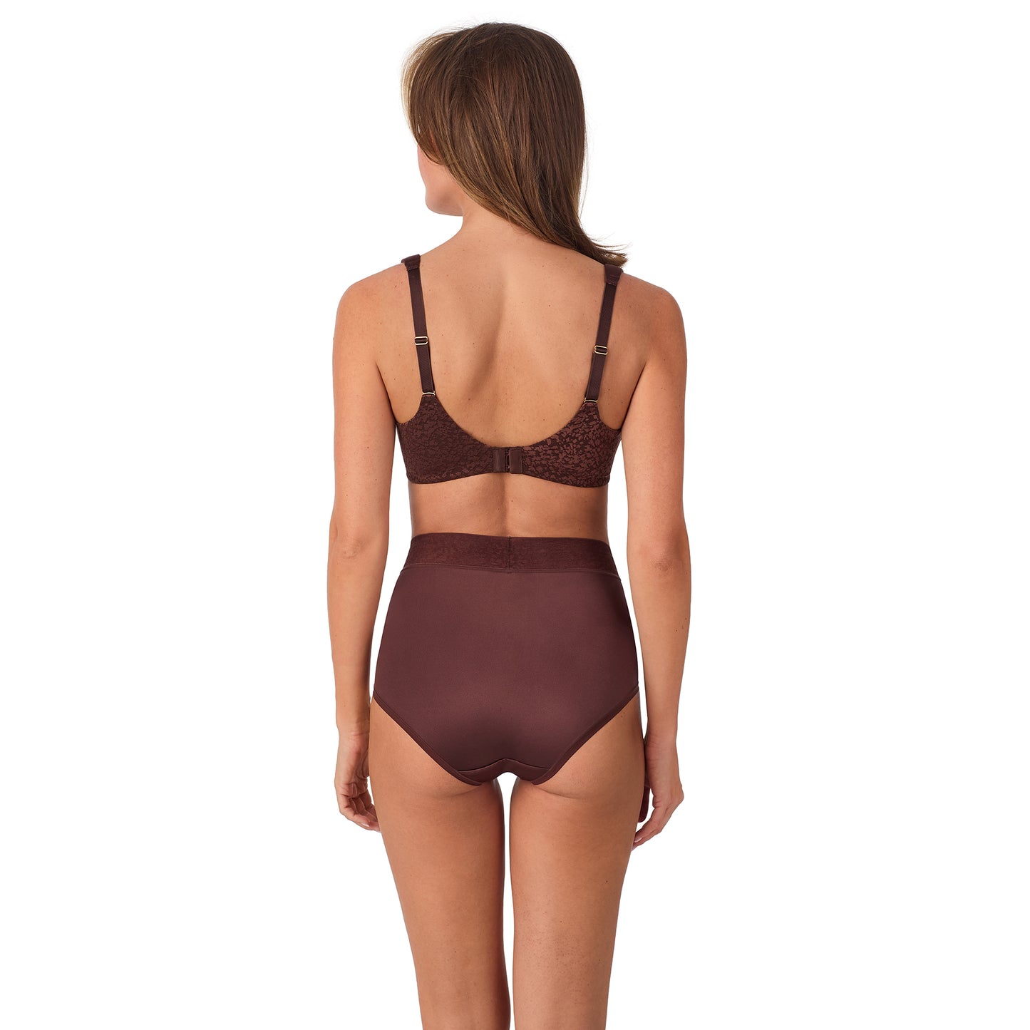 A lady wearing Safari Unlined - Deep Mahogany back view