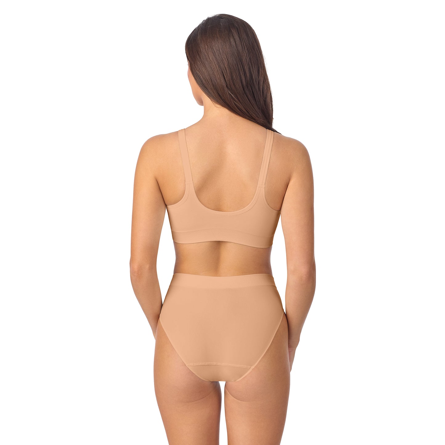 A Lady Wearing Seamless Comfort Bralette - Natural Back view