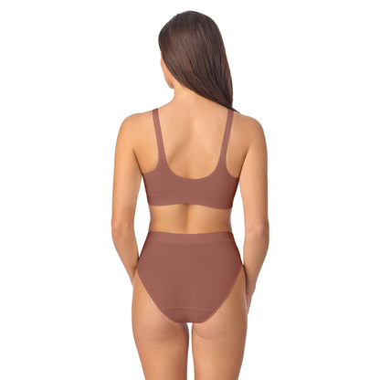 A Lady Wearing Seamless Comfort Bralette - Hazelnut Back view