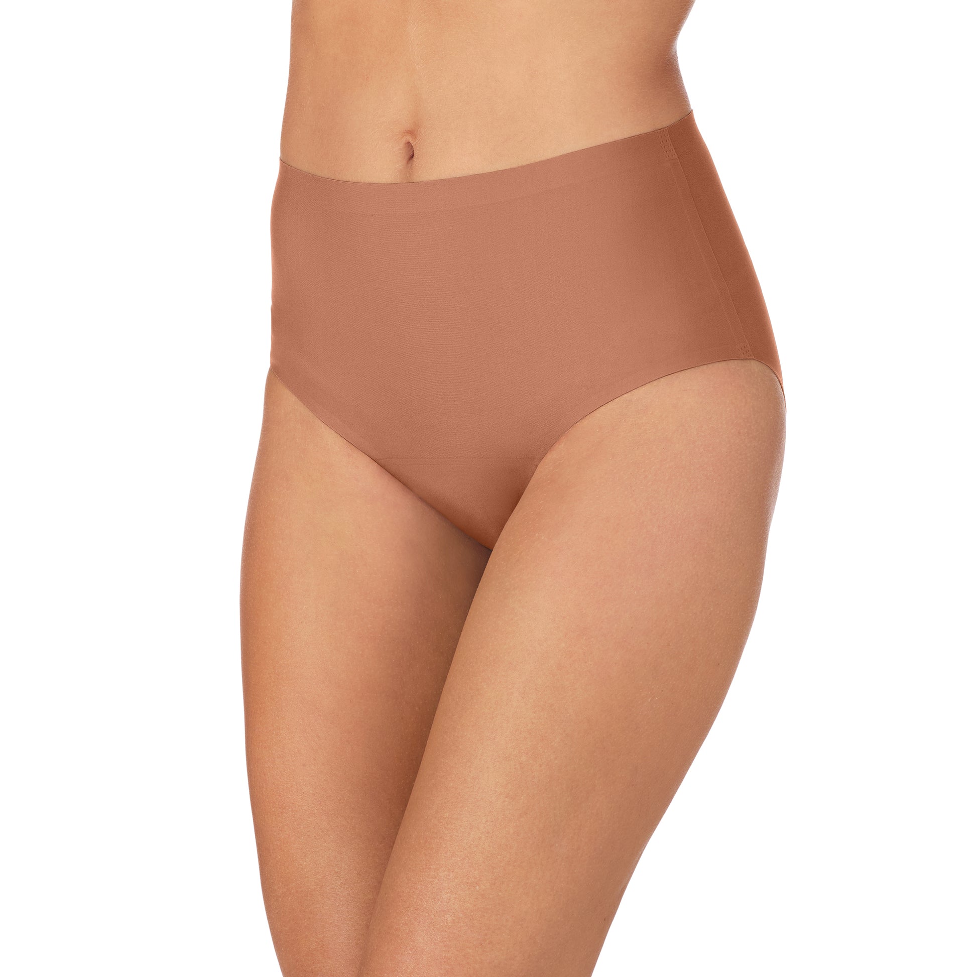 A Lady Wearing Smooth Shape Leak Resistant Brief - Caramel Front view