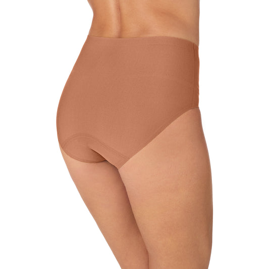 A Lady Wearing Smooth Shape Leak Resistant Brief - Caramel Back view