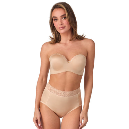 A lady wearing Safari Strapless Bra in Sahara
