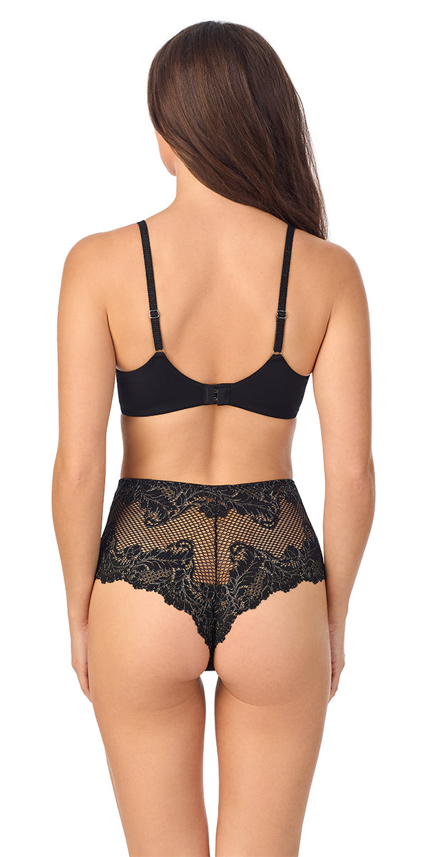 A lady wearing Lace Allure Unlined Bra - Black Lurex