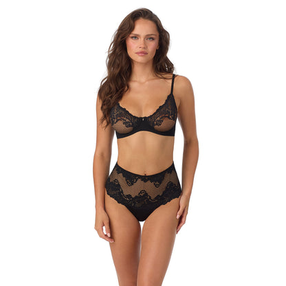 A lady wearing Lace Allure Unlined Bra in Black
