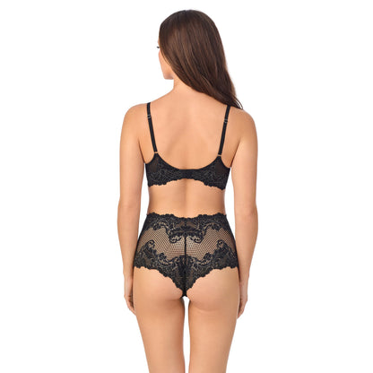 A lady wearing Lace Allure Demi in Black Lurex