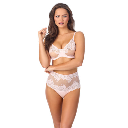 A lady wearing Lace Allure Unlined Bra Cameo