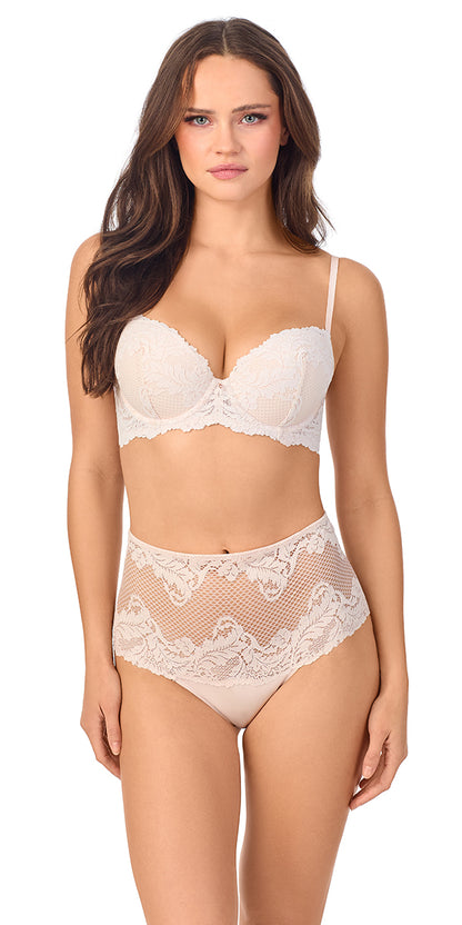 A lady wearing Lace Allure Demi - Soft Shell