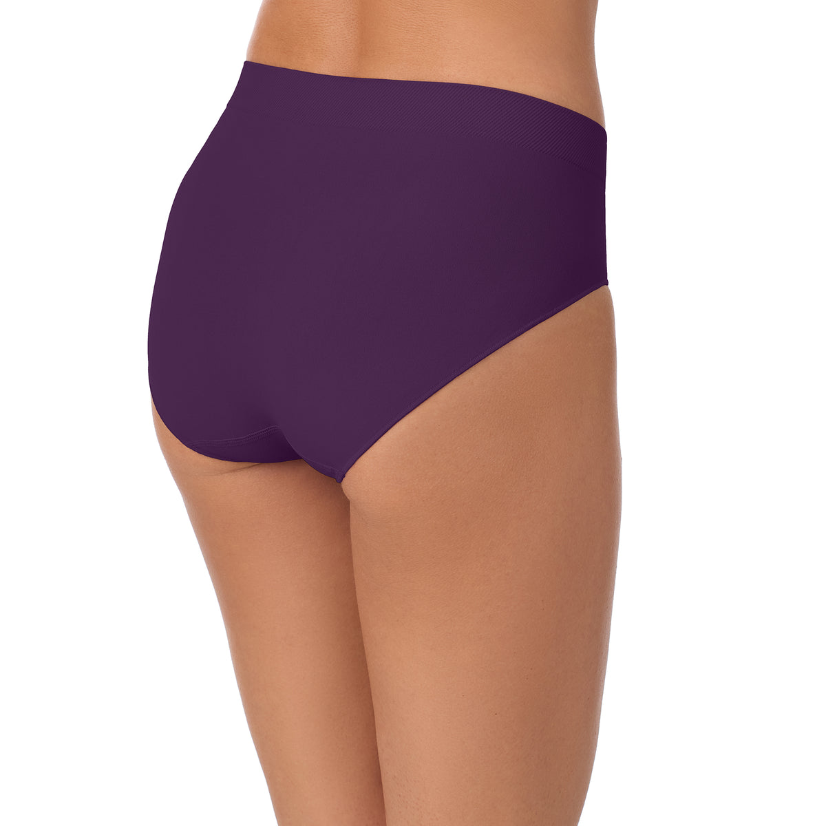 A lady wearing Seamless Comfort Hi Cut - Aubergine back view