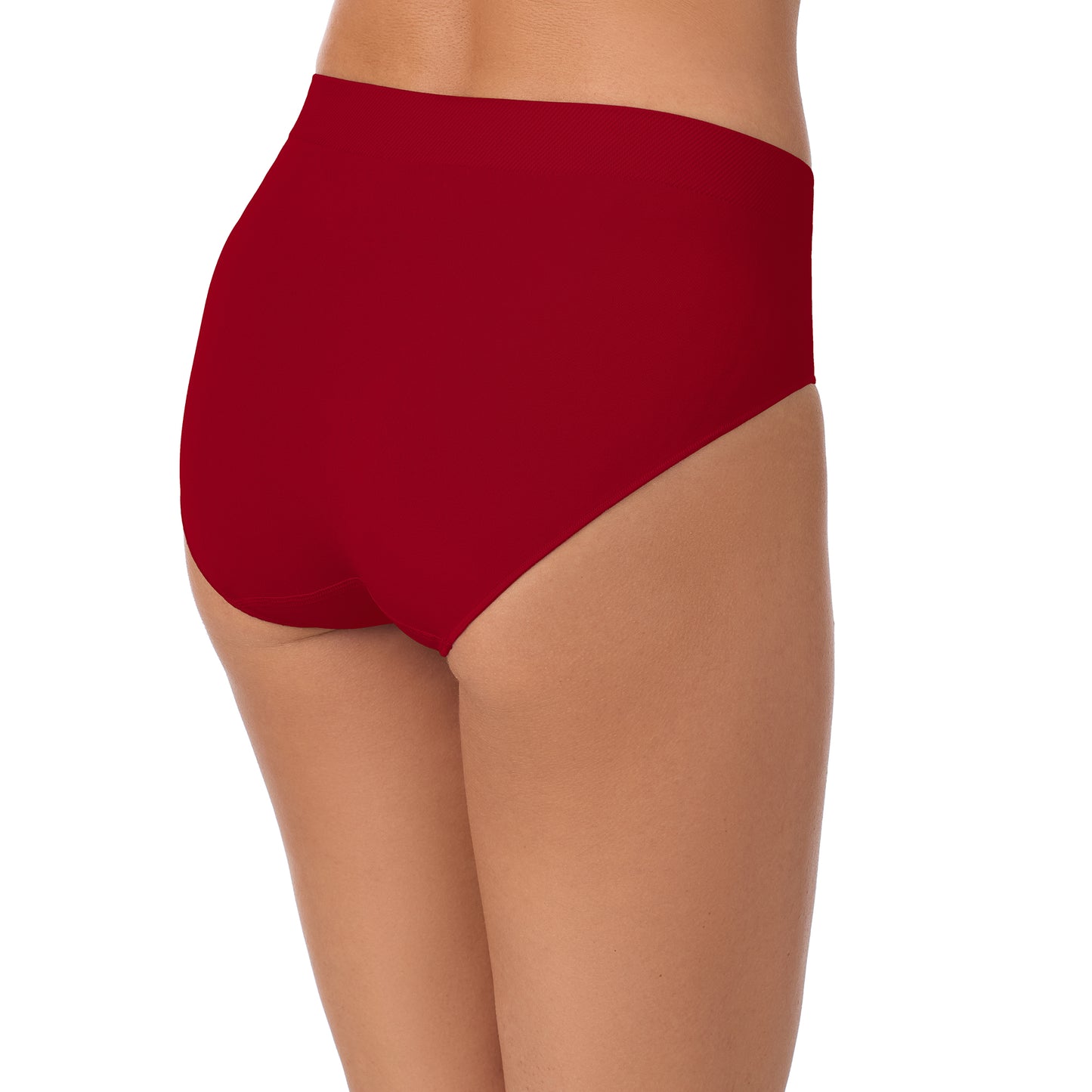 A lady wearing Seamless Comfort Hi Cut - Pomegranate back view