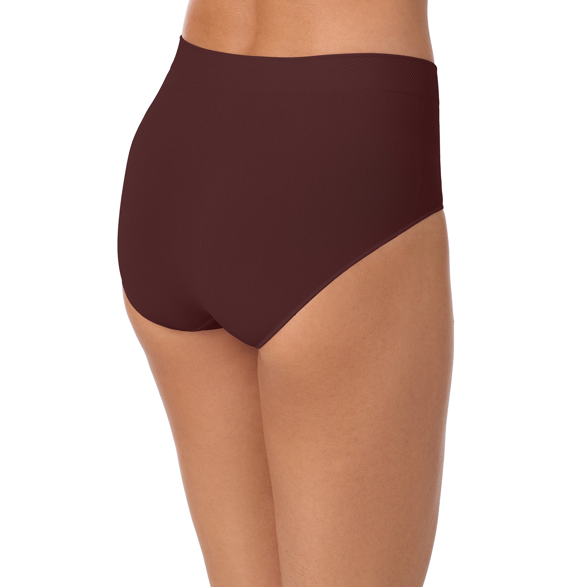A lady wearing Seamless Comfort Brief - Deep Mahogany back view