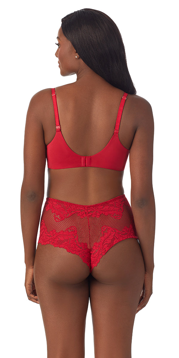 A lady wearing red Lace Allure Soft Contour