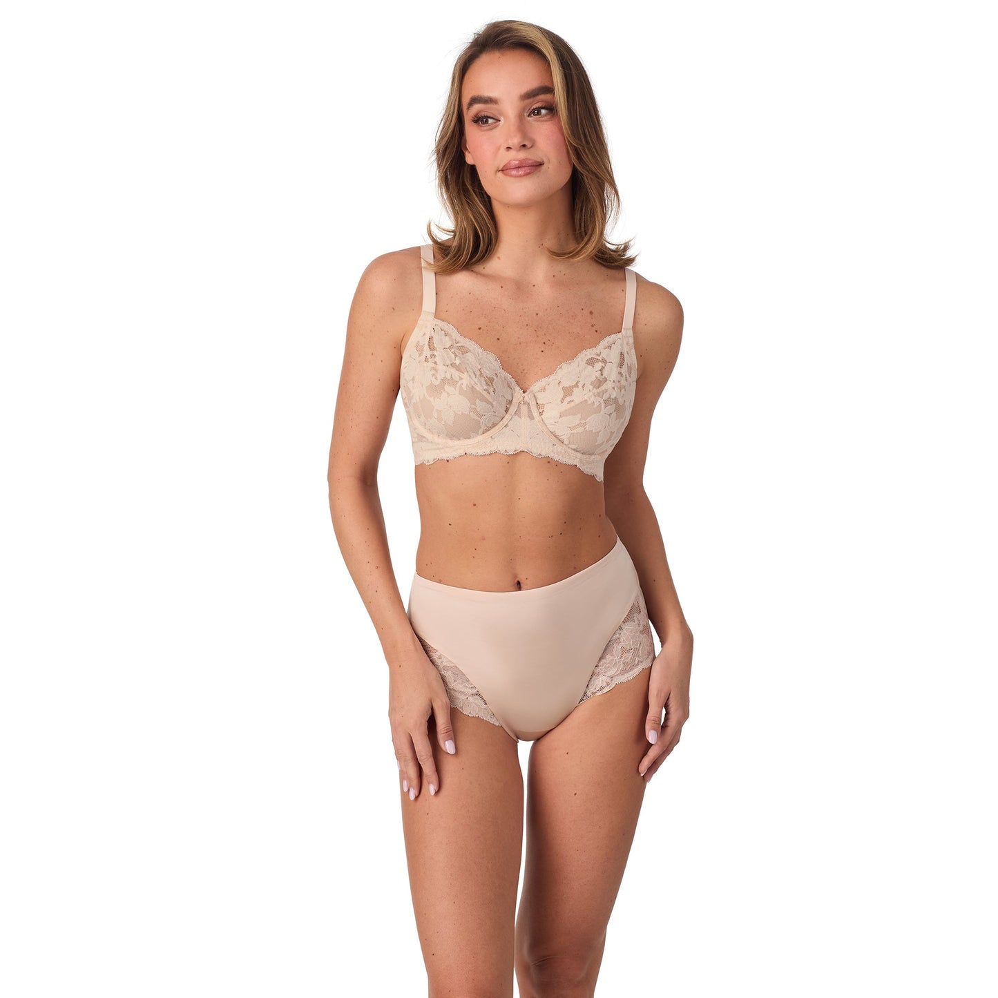 A lady wearing SoftLuxe Lace Full Fit Cut & Sew Soft Shell