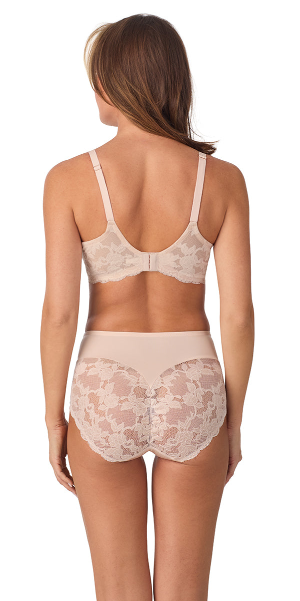 A lady wearing SoftLuxe Lace Full Fit Cut & Sew in soft shell