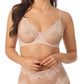 A lady wearing a pale peach Lace Allure Unlined Bra