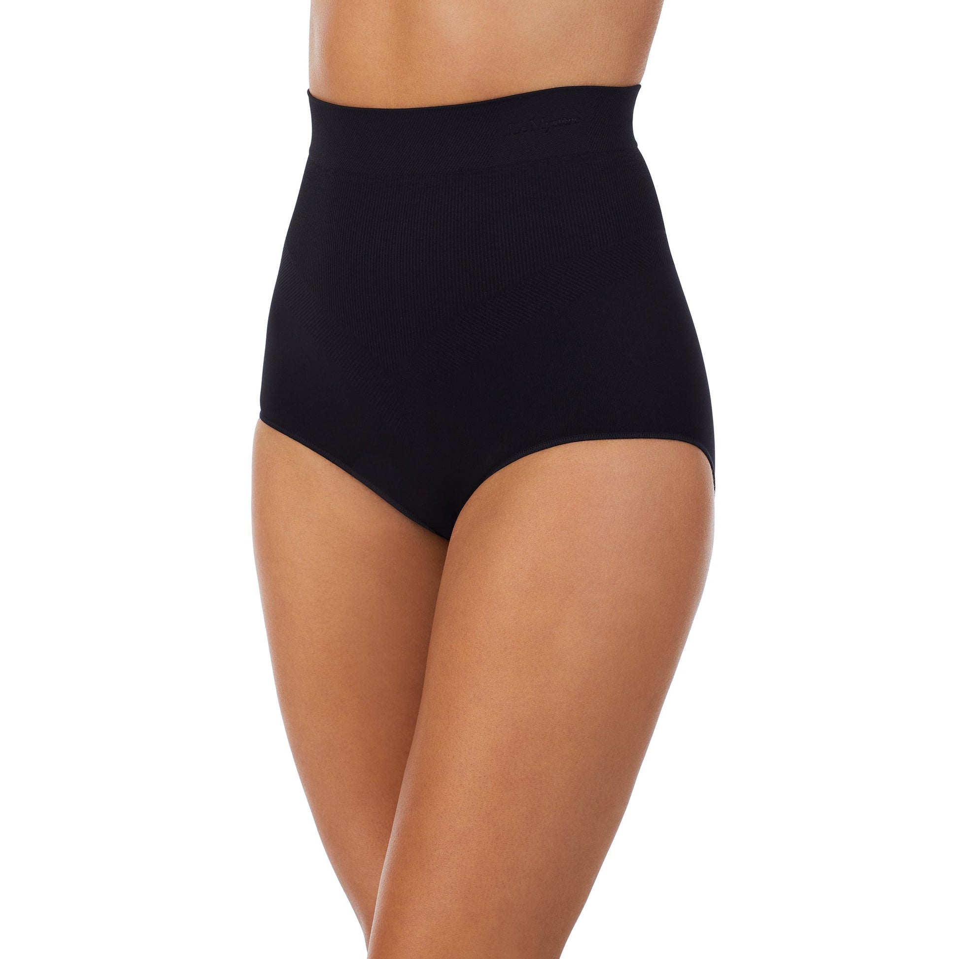 A lady wearing Seamless Comfort High Waist Brief in Black