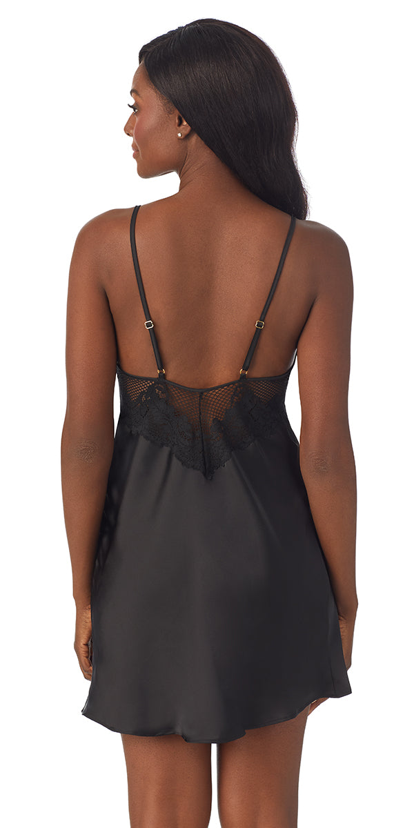 A lady wearing black Lace Allure Camisole